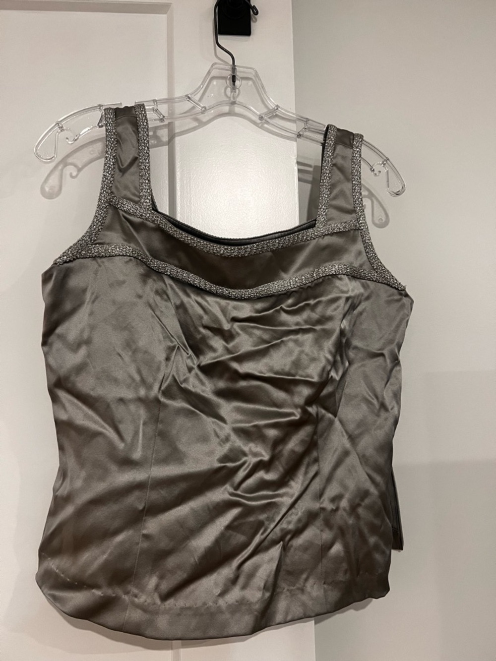 Doncaster Silk Beaded-Trim Tank Top in Silver Gray l 10